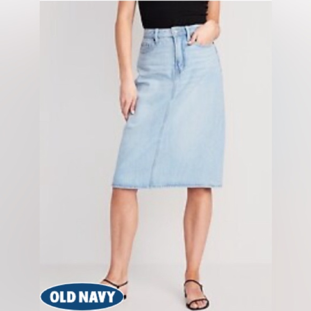 Extra High-Waisted A-Line Midi Jean Skirt